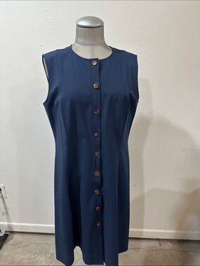 Lafayette 148 Sleeveless Navy Button-Front Women's Dress